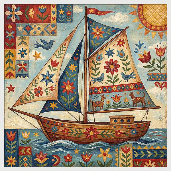 Sailboat With Folk Patterns