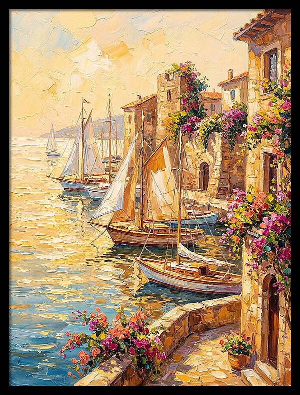 Sailboats In A Mediterranean Harbor