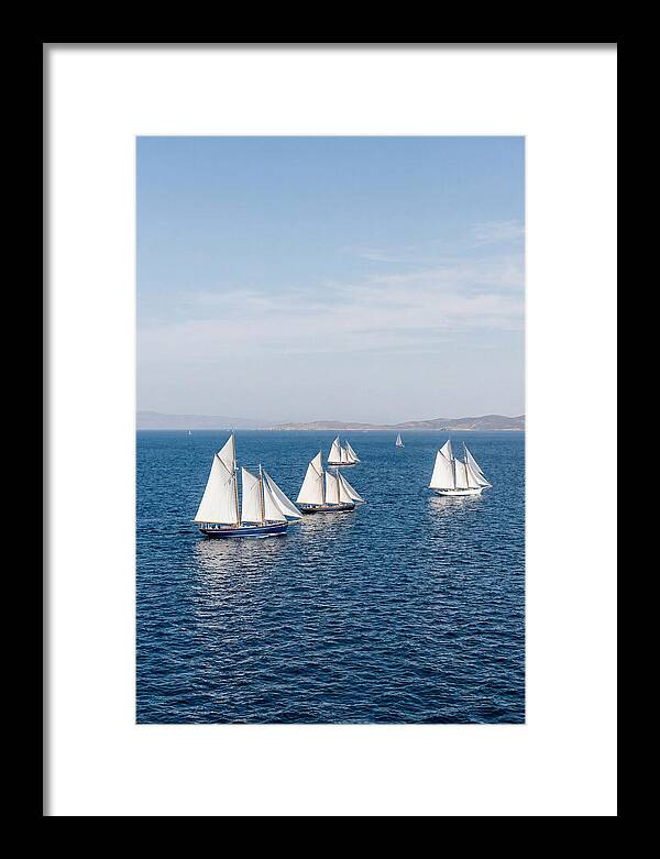 Sailboats Racing Across Blue Waters