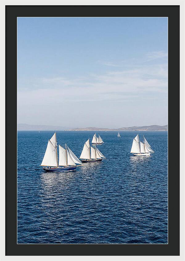 Sailboats Racing Across Blue Waters