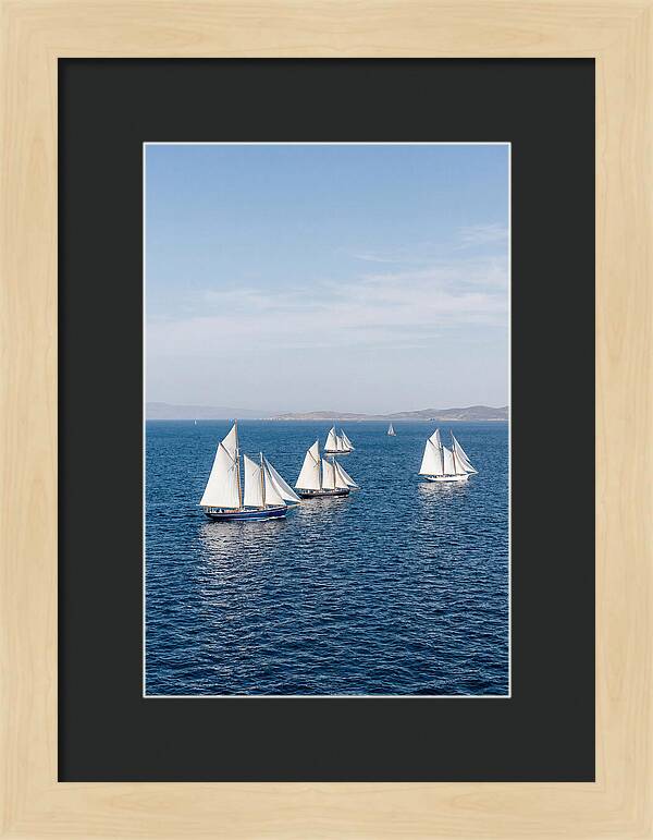 Sailboats Racing Across Blue Waters