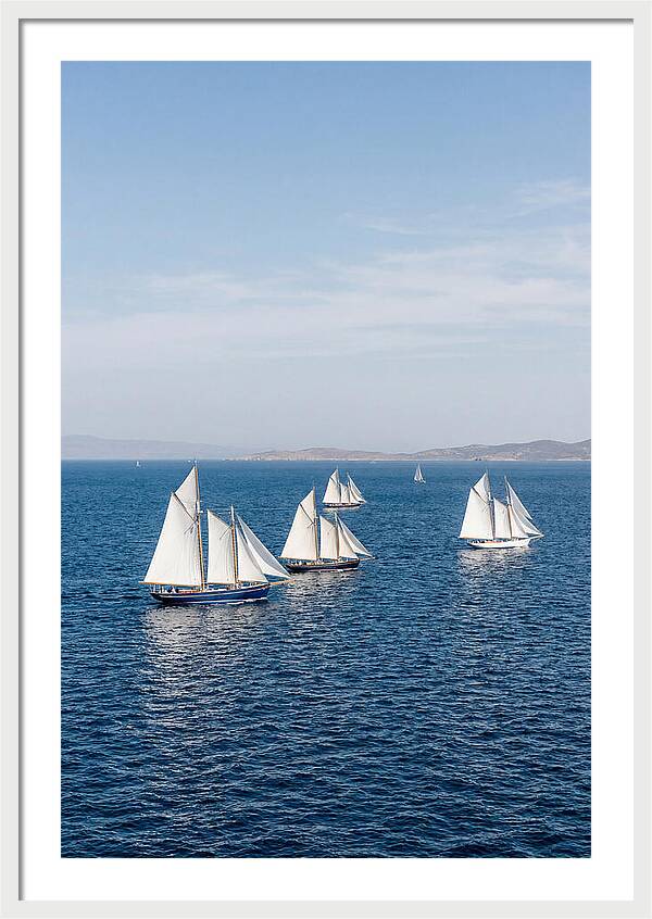Sailboats Racing Across Blue Waters