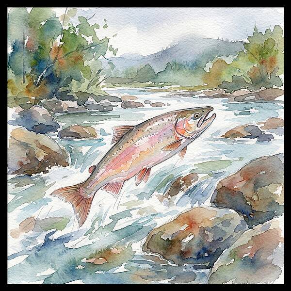 Salmon Leaping Through Water
