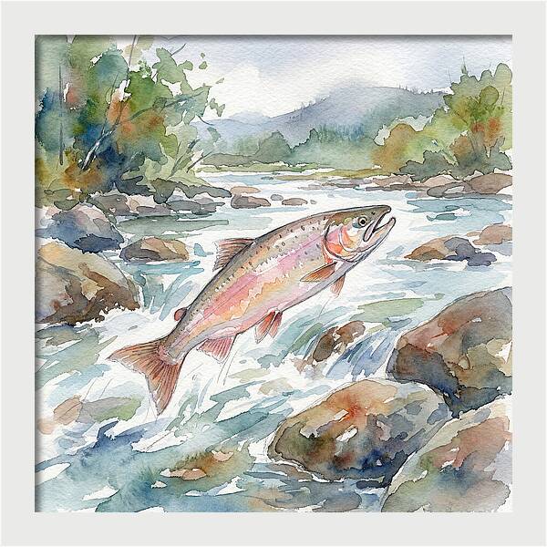 Salmon Leaping Through Water