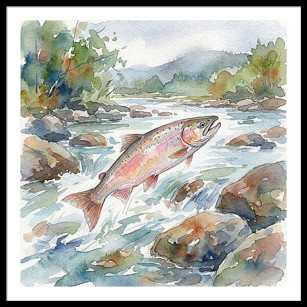 Salmon Leaping Through Water