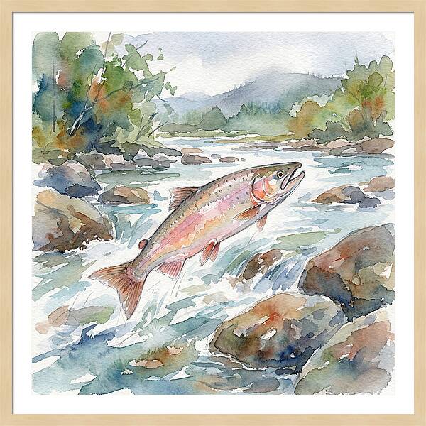 Salmon Leaping Through Water