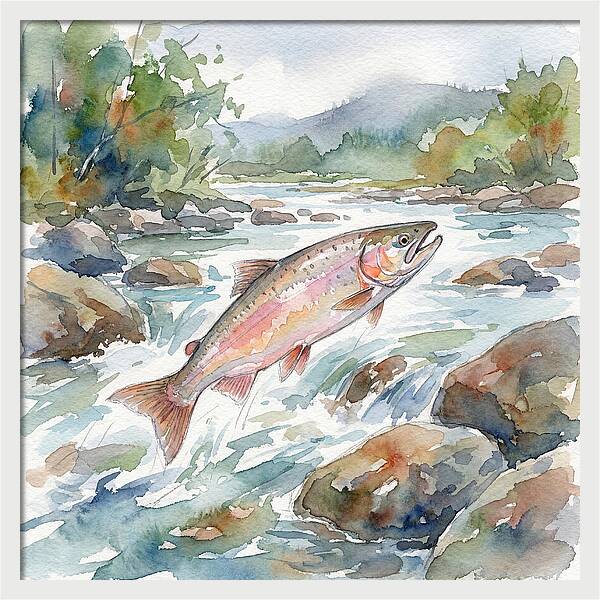 Salmon Leaping Through Water