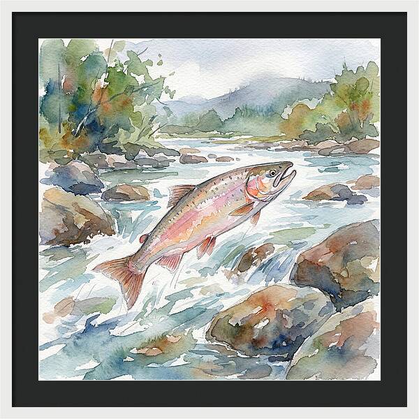 Salmon Leaping Through Water