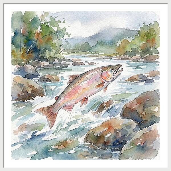Salmon Leaping Through Water