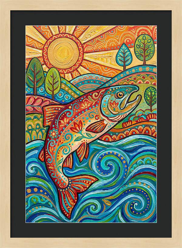 Salmon Swimming In Vibrant Waters
