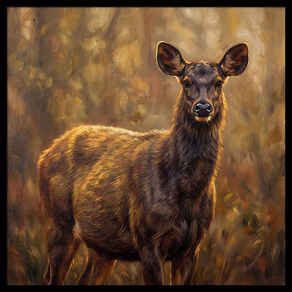 Sambar Deer In Light