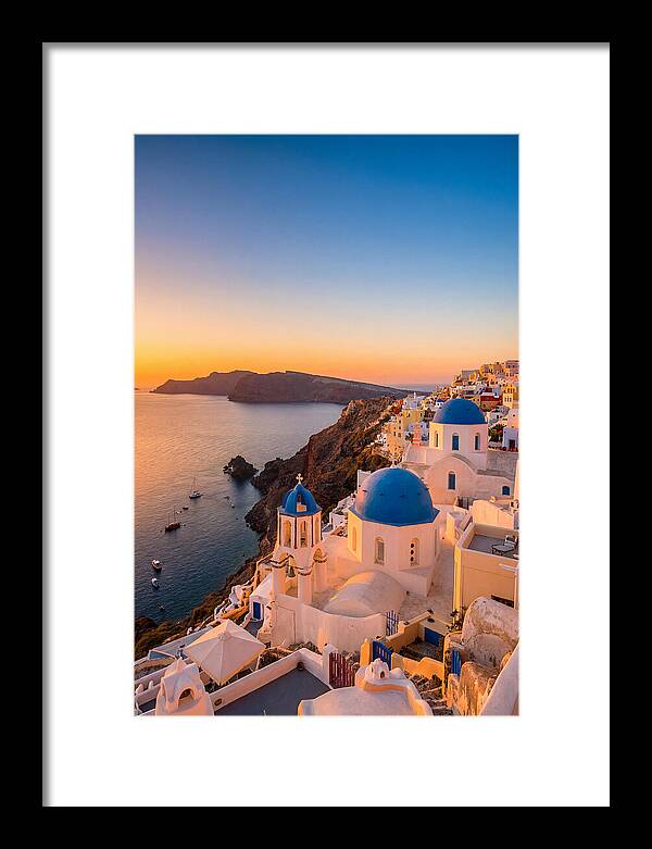 Santorini Blue Domes At Sunset