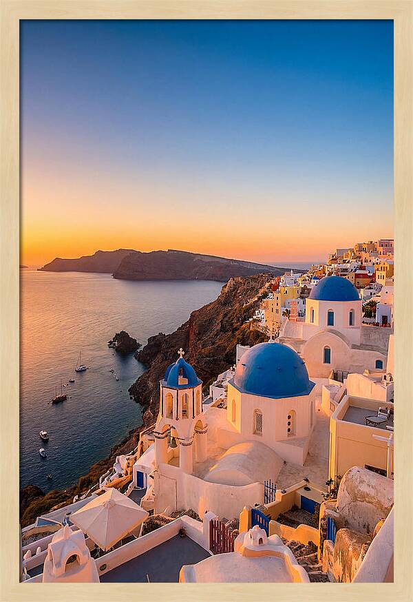 Santorini Blue Domes At Sunset