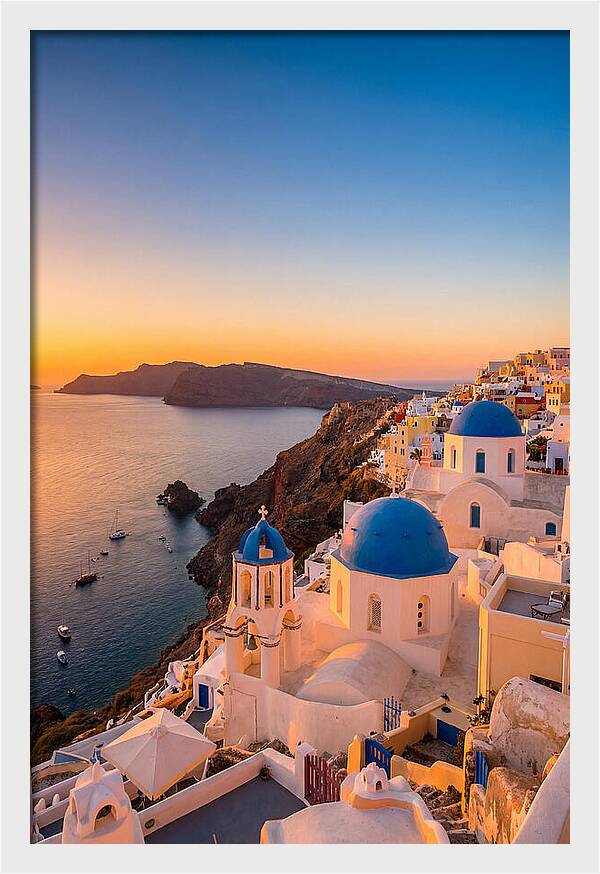 Santorini Blue Domes At Sunset