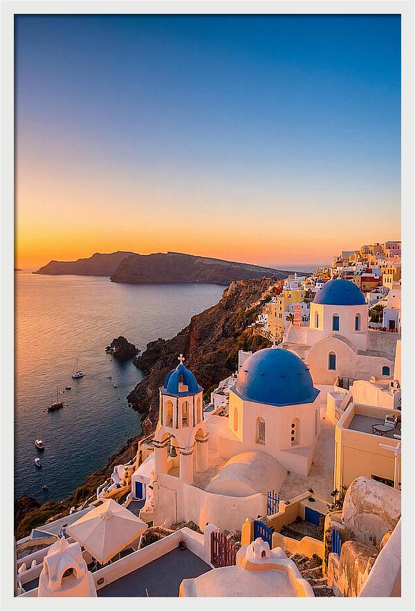 Santorini Blue Domes At Sunset
