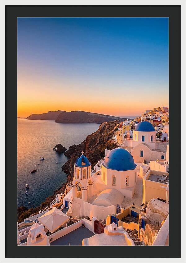 Santorini Blue Domes At Sunset