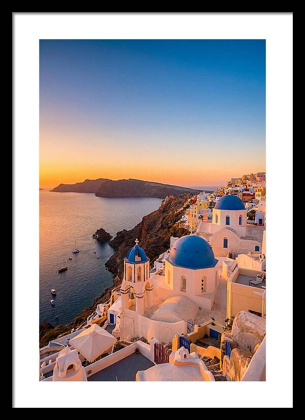 Santorini Blue Domes At Sunset