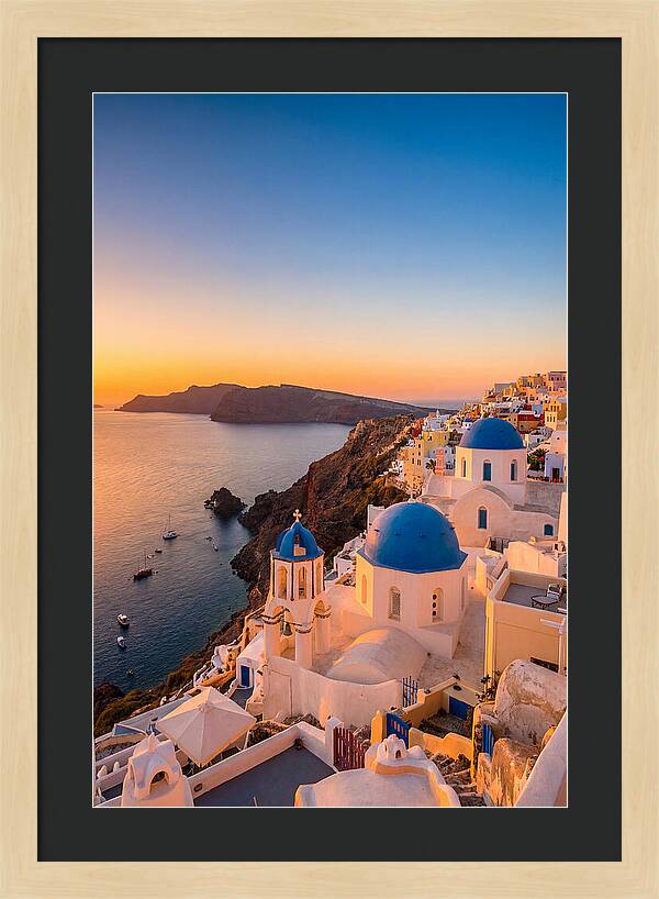 Santorini Blue Domes At Sunset