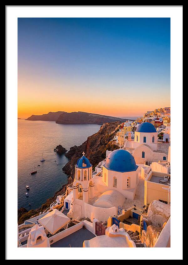 Santorini Blue Domes At Sunset