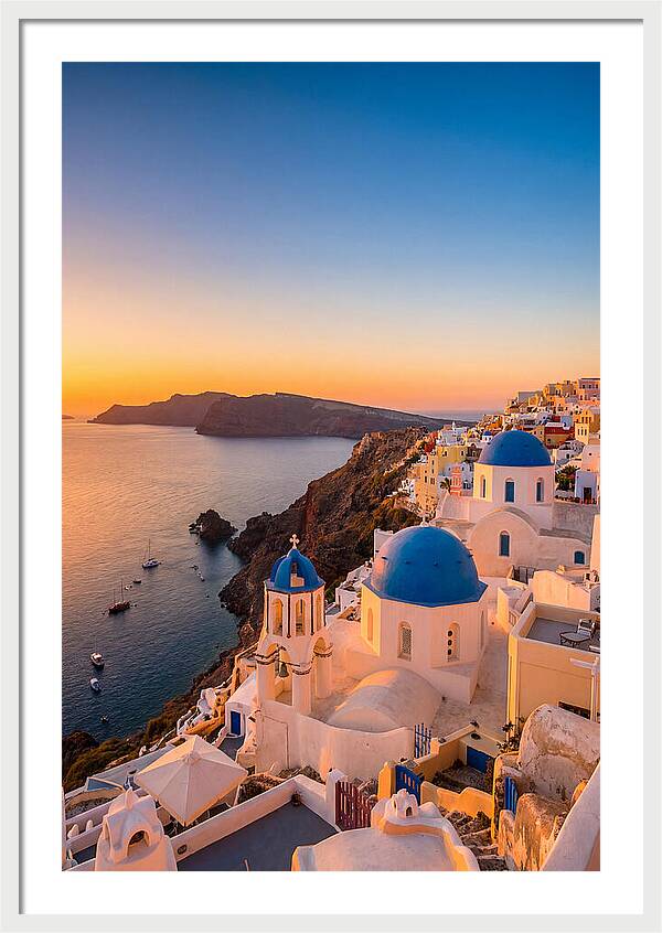 Santorini Blue Domes At Sunset