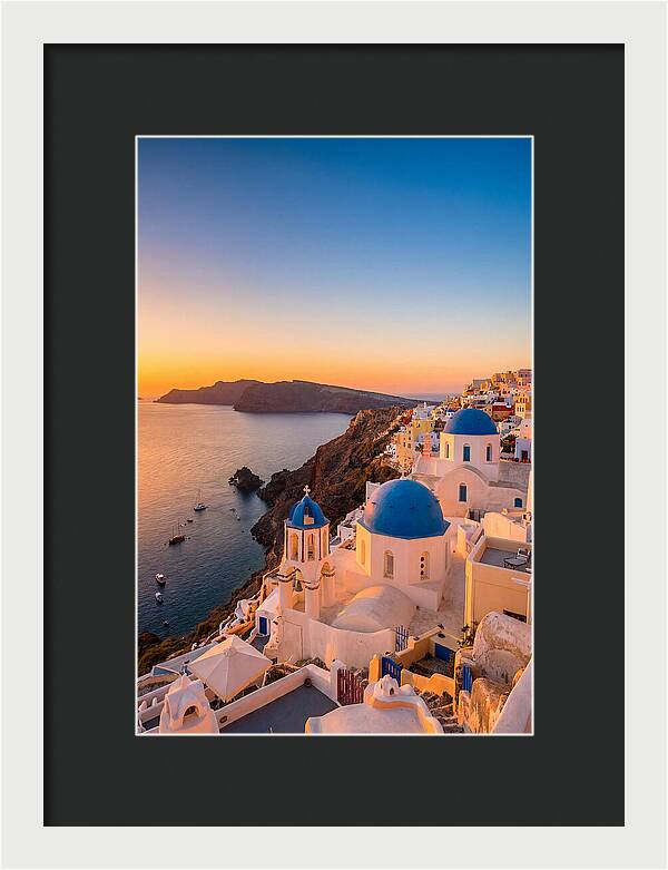 Santorini Blue Domes At Sunset