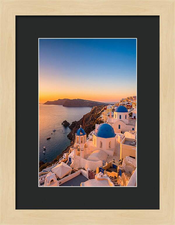 Santorini Blue Domes At Sunset