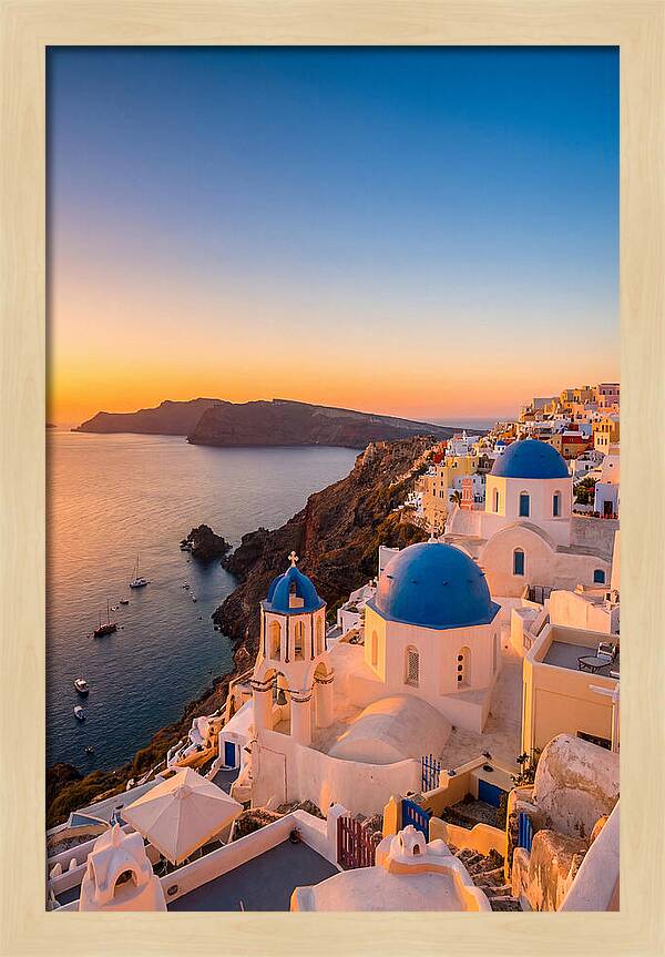 Santorini Blue Domes At Sunset