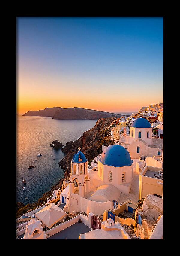 Santorini Blue Domes At Sunset
