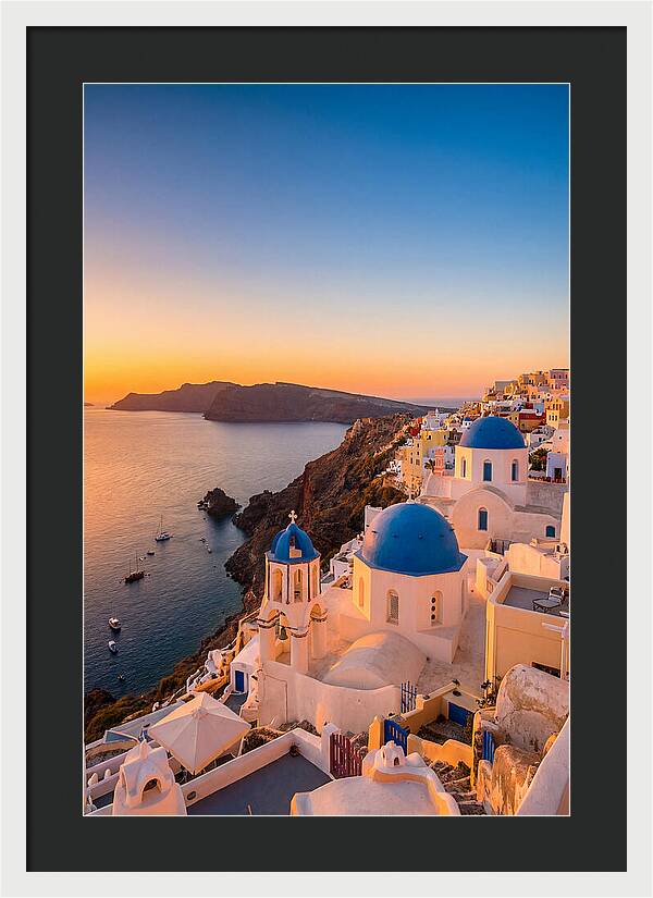 Santorini Blue Domes At Sunset