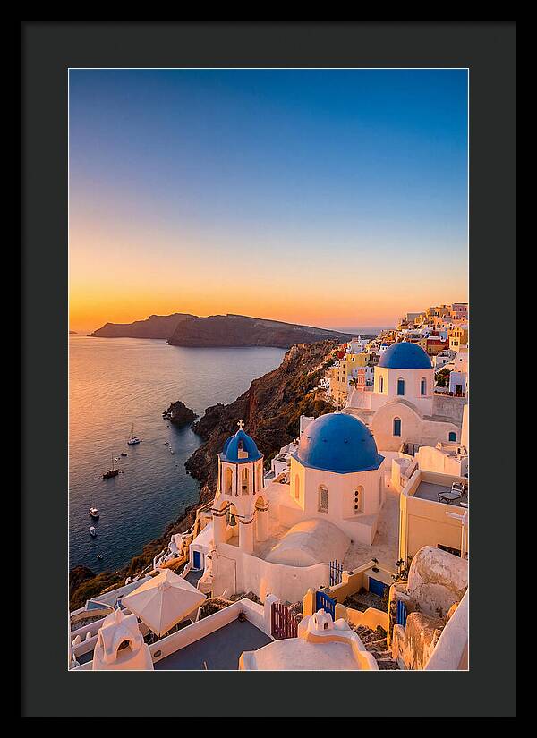 Santorini Blue Domes At Sunset
