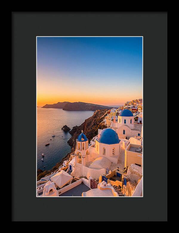 Santorini Blue Domes At Sunset