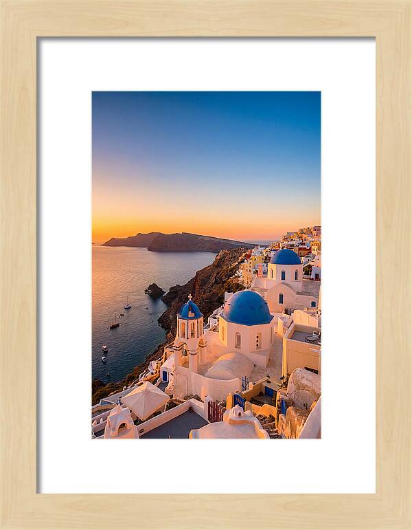 Santorini Blue Domes At Sunset