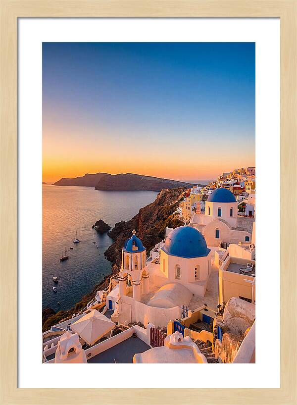 Santorini Blue Domes At Sunset