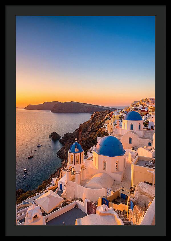 Santorini Blue Domes At Sunset