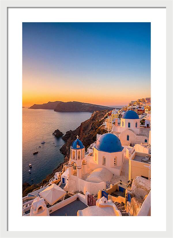 Santorini Blue Domes At Sunset