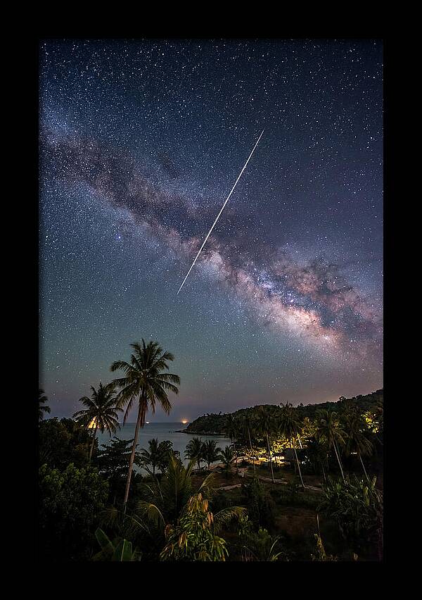 Satellite Trail Across The Milky Way