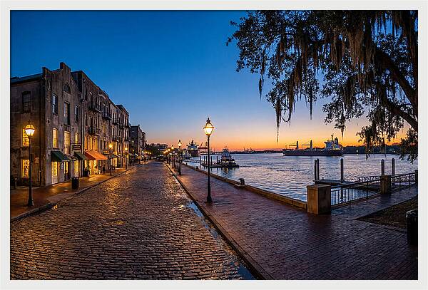 Savannah River Street At Blue Hour