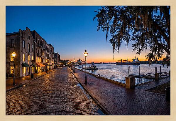 Savannah River Street At Blue Hour