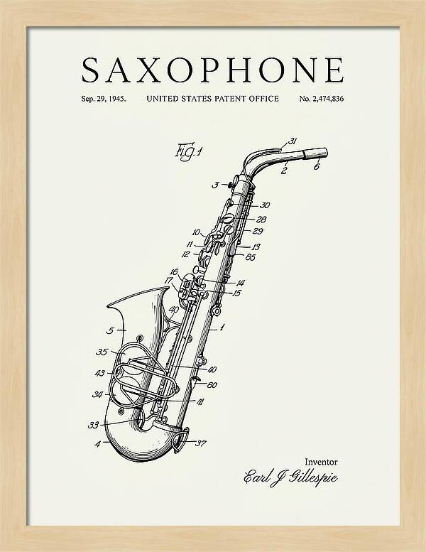 Saxophone Minimalist Patent Us2474836a