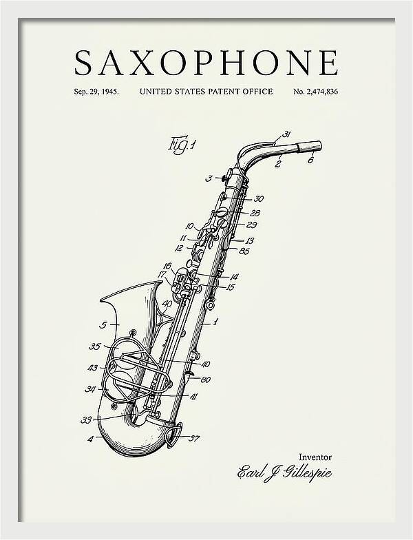 Saxophone Minimalist Patent Us2474836a
