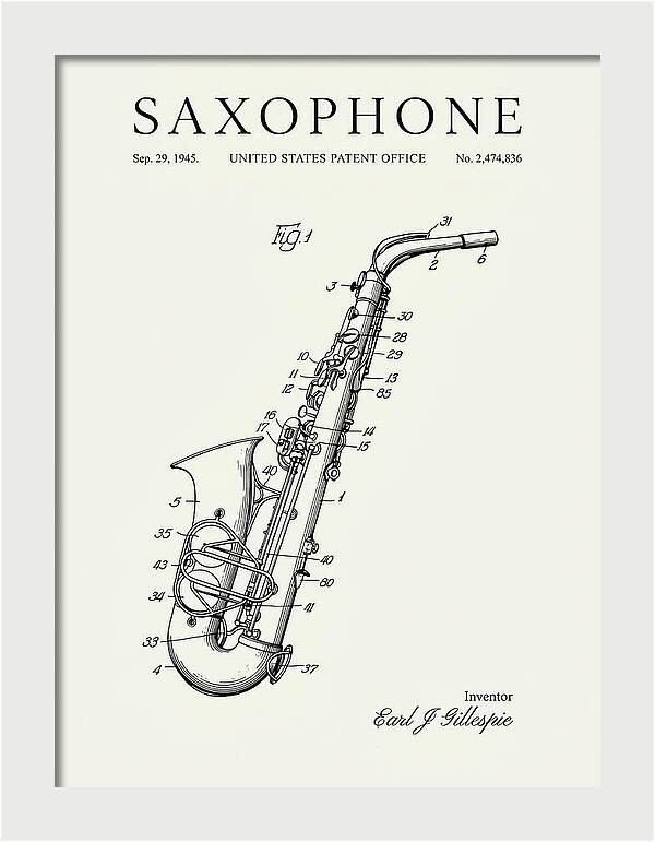 Saxophone Minimalist Patent Us2474836a