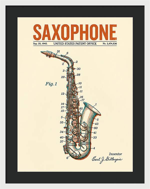 Saxophone Retro Patent Us2474836a