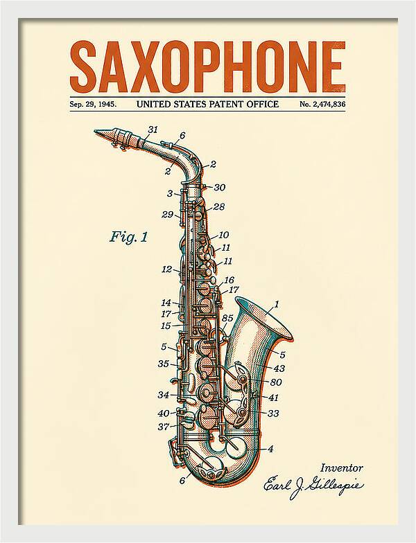 Saxophone Retro Patent Us2474836a