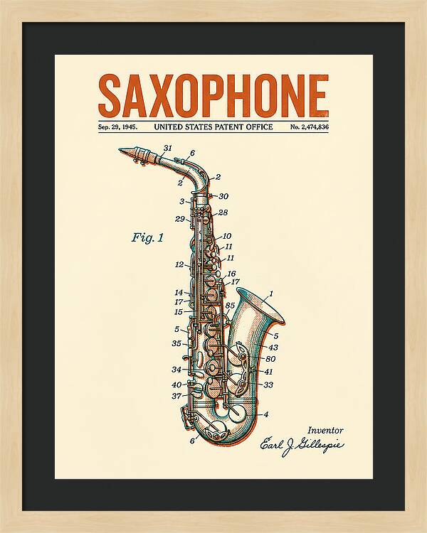 Saxophone Retro Patent Us2474836a