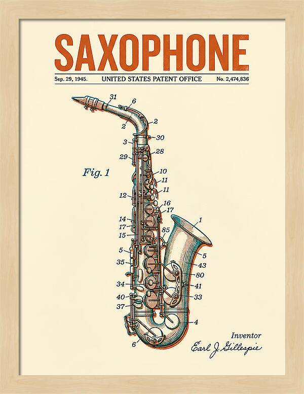 Saxophone Retro Patent Us2474836a