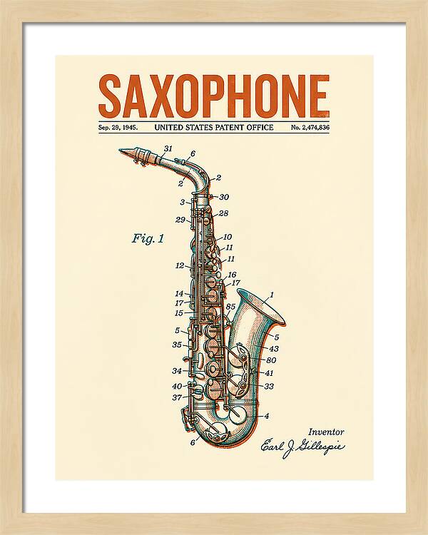 Saxophone Retro Patent Us2474836a