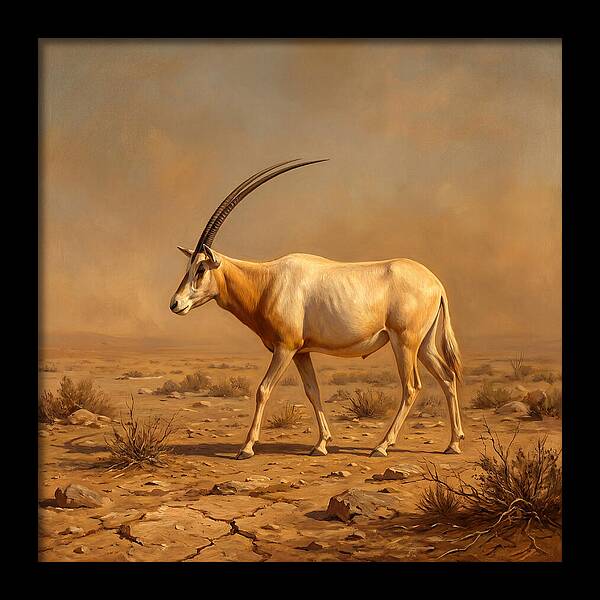 Scimitar Oryx In Desert Landscape
