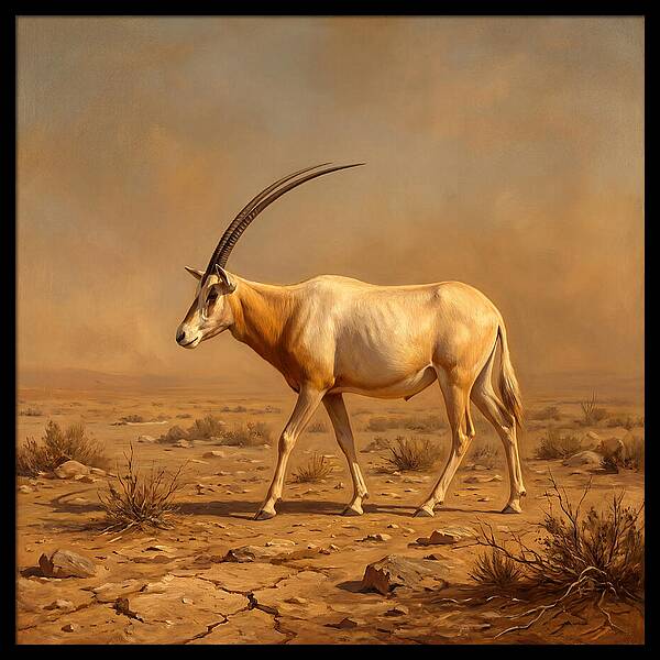 Scimitar Oryx In Desert Landscape