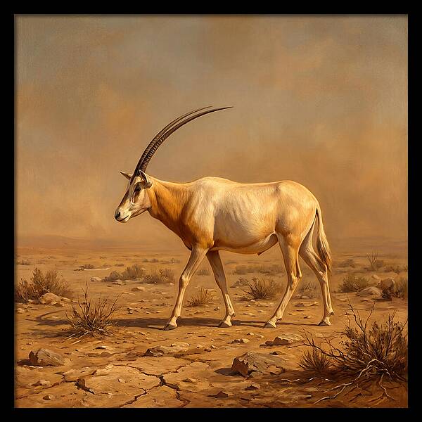 Scimitar Oryx In Desert Landscape