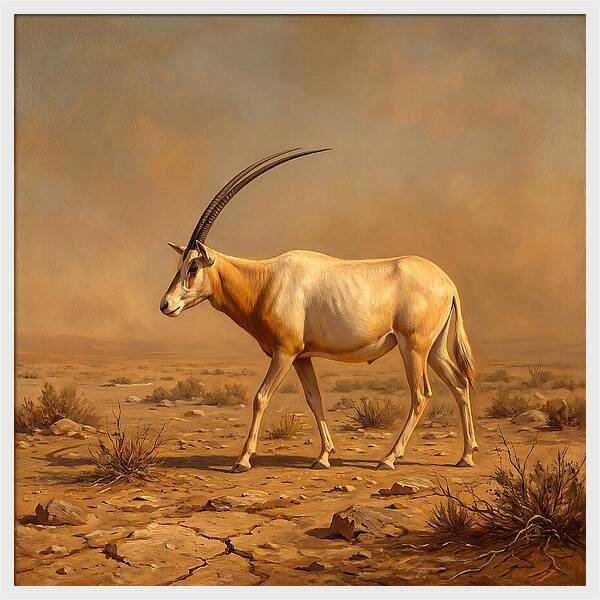 Scimitar Oryx In Desert Landscape